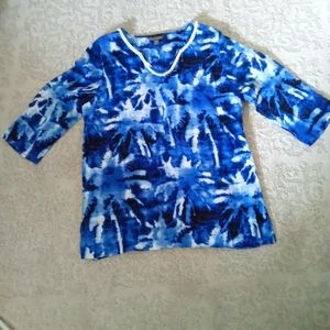 Tommy Bahama Tunic, Large, Blue and White Tie Dye